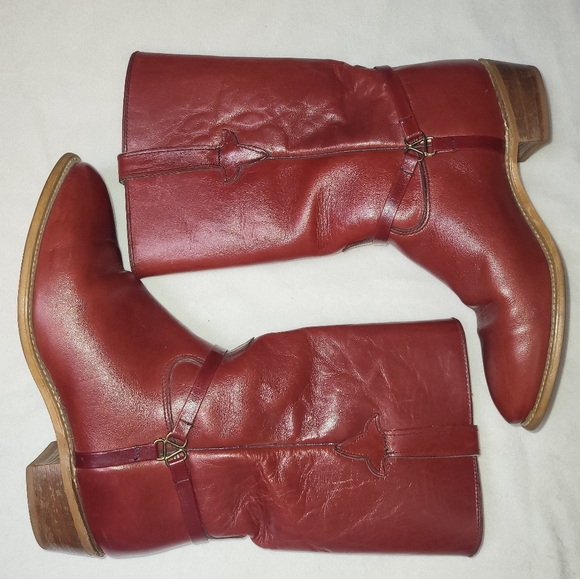 Miss Capezio Pull On Equestrian Style Boots Size 7 Gold Harness Detail Red Brown - Picture 11 of 15